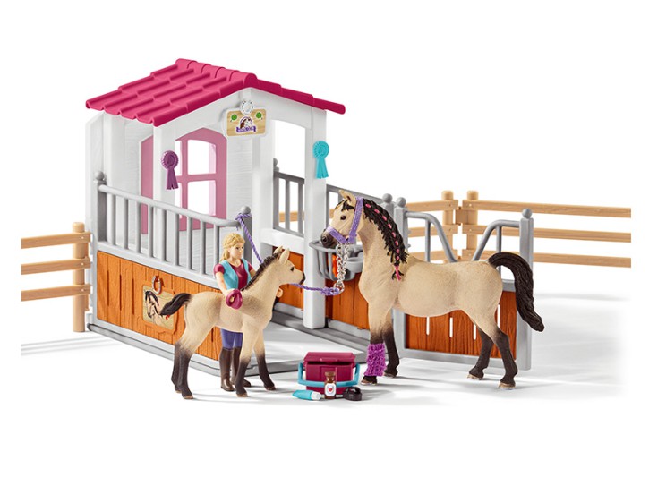 Schleich 42369 Pferdebox mit Arabern und Pferdepflegerin
